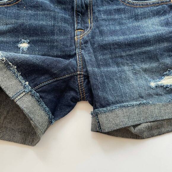 American Eagle Distressed Dark Wash Stretch Jean Shorts Women's Size 0 - Picture 3 of 5